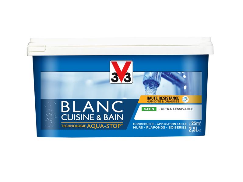 Peinture blanc cuisine & bain satin 2,5L