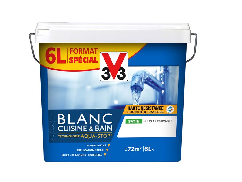 Peinture blanc cuisine & bain satin 6L