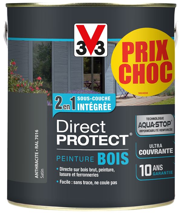 Peinture bois choc anthracite 2.5l