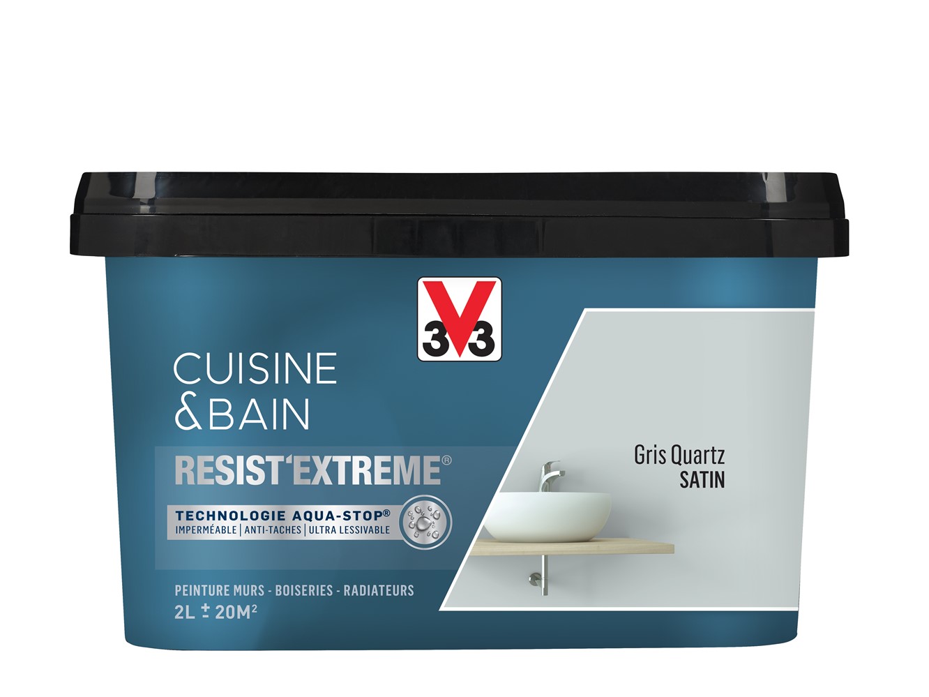 Peinture cuisine & bain Resist'Extrême gris quartz satin 2L - V33