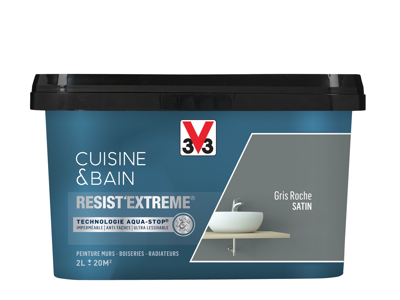 Peinture cuisine & bain Resist'Extrême gris roche satin 2L - V33