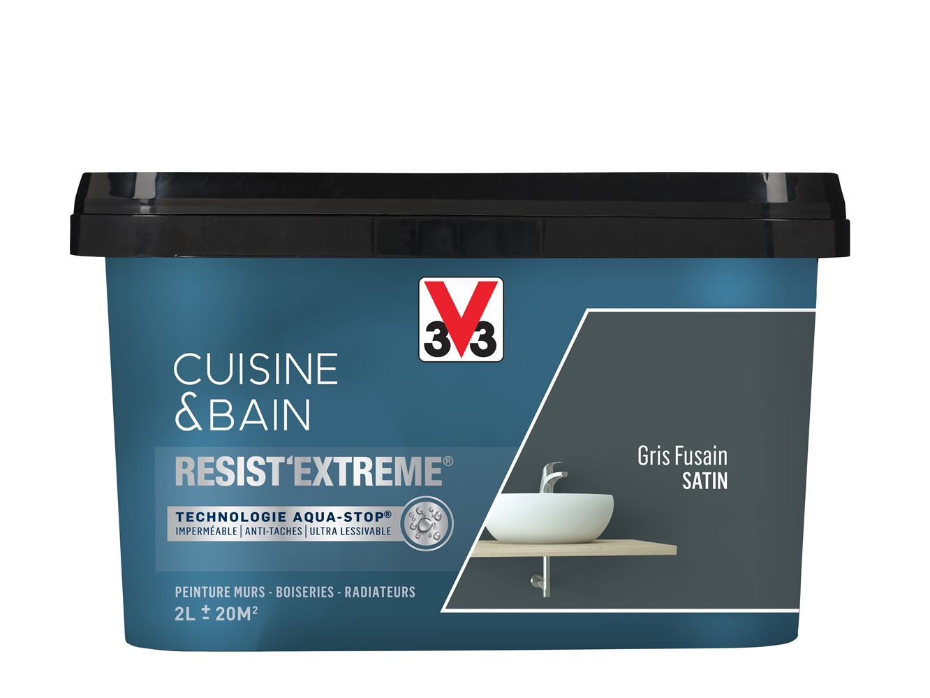 Peinture Cuisine et bain Resist'Extrême gris fusain satin 2L - V33