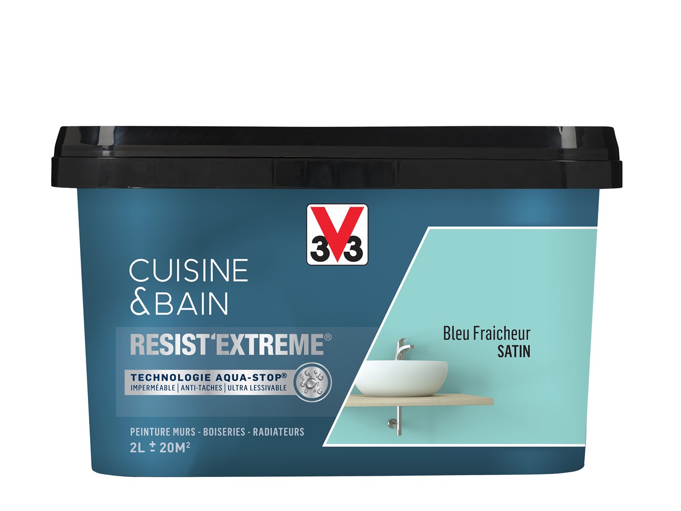 Peinture Cuisine & bain Resist'Extrême Bleu fraîcheur satin 2L - V33