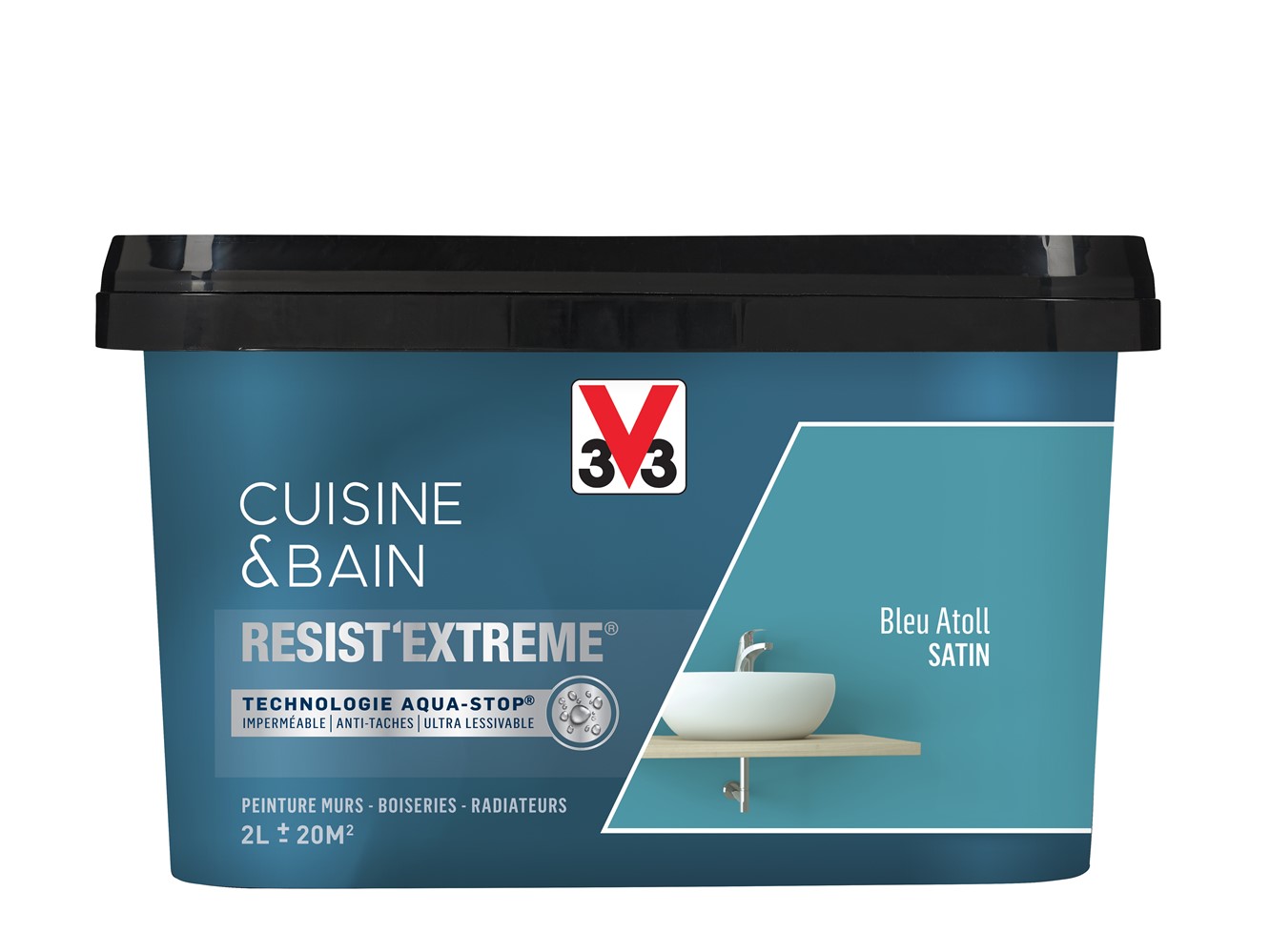 Peinture Cuisine & Bain Résist'Extrême bleu atoll satinée 2L - V33