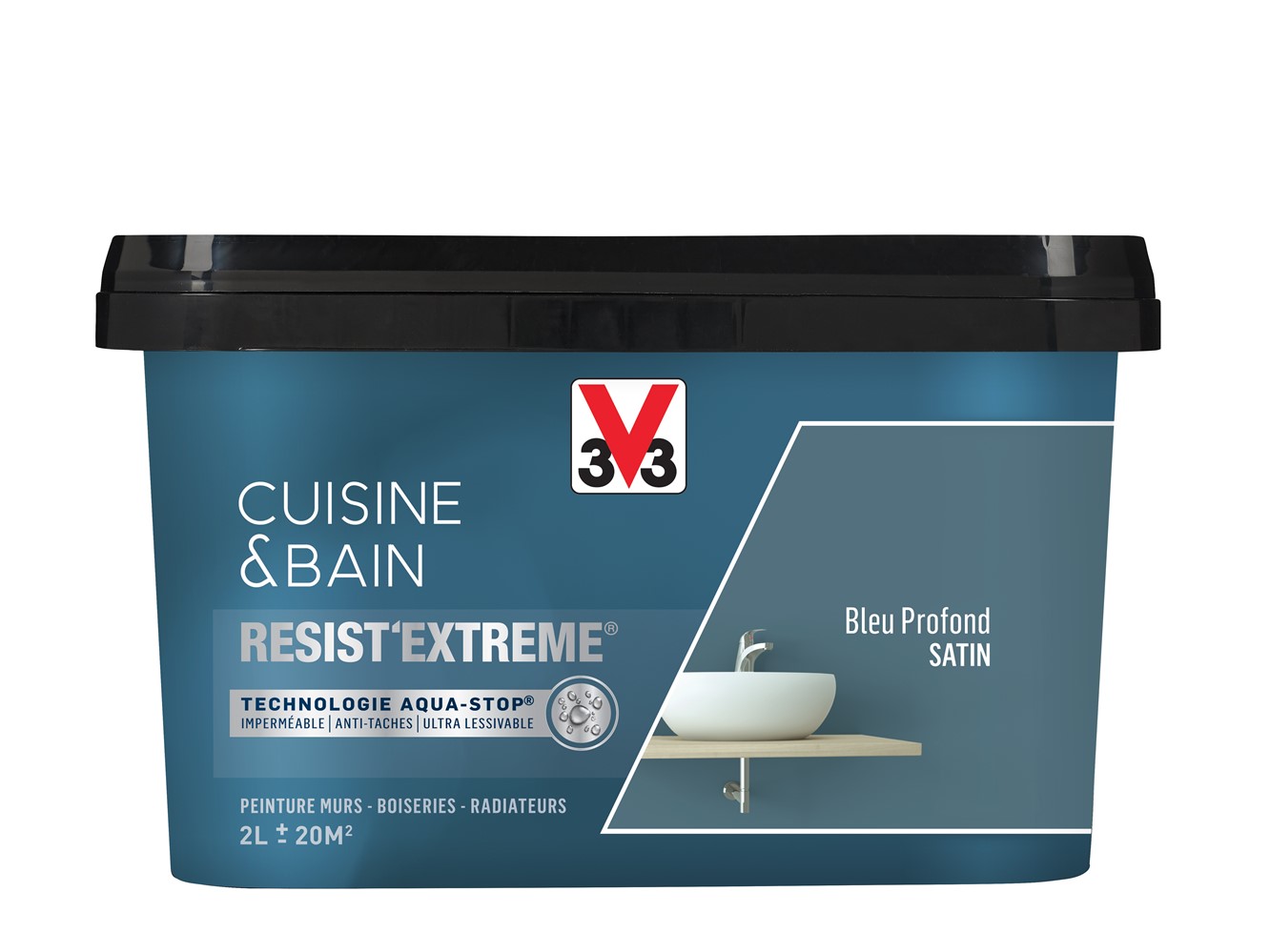 Peinture cuisine & bain Resist'Extrême bleu profond satin 2L - V33