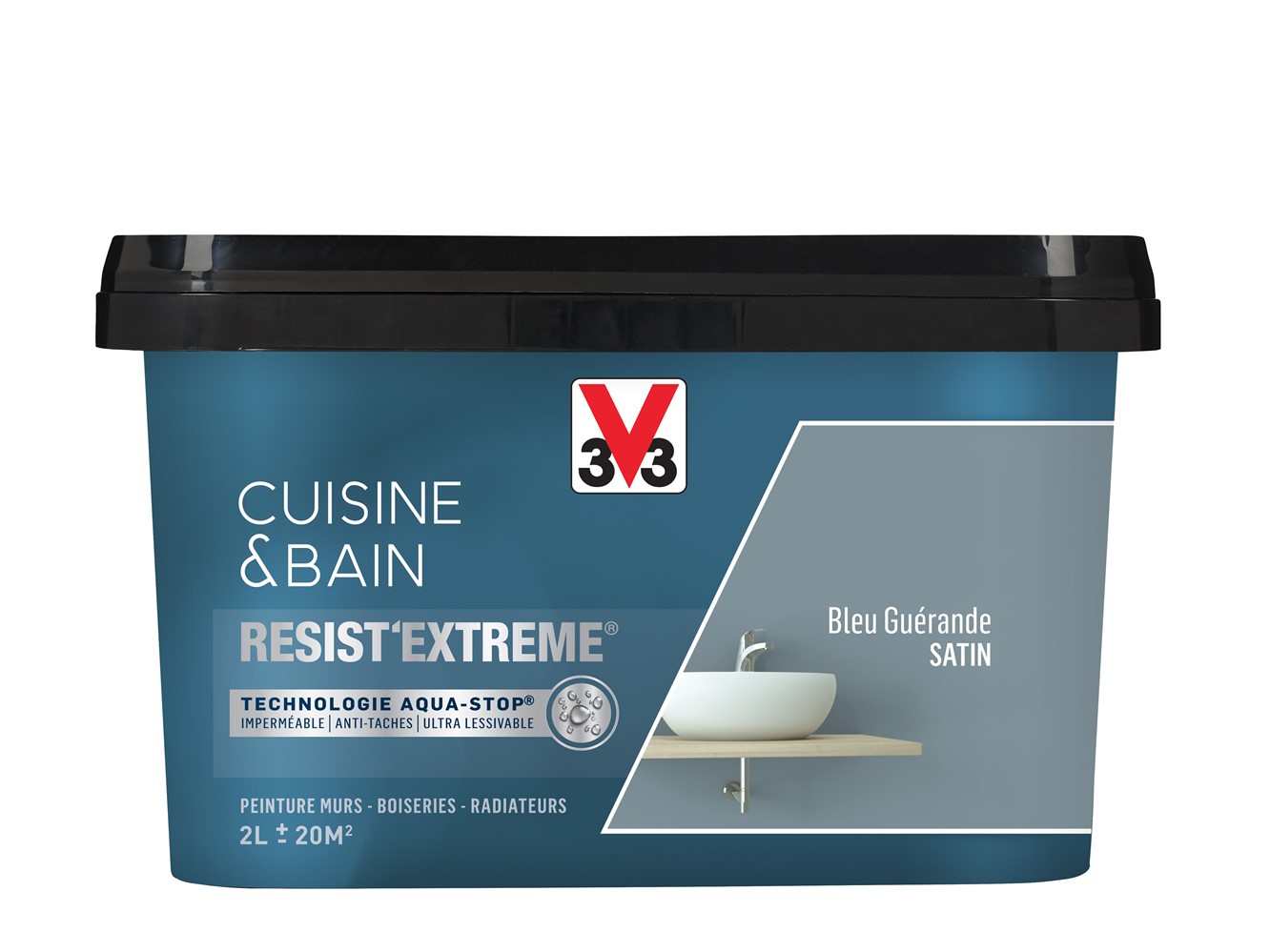 Peinture Cuisine&Bain Resist'Extrême Bleu Guérande satin 2L - V33