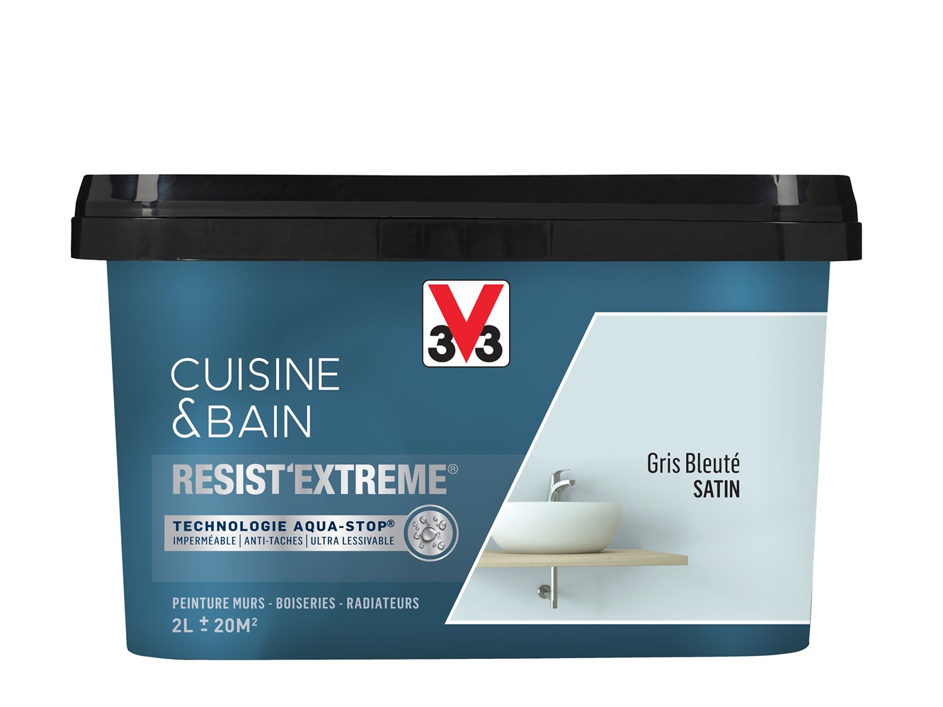 Peinture cuisine & bain Resist'Extrême gris bleuté satin 2L - V33