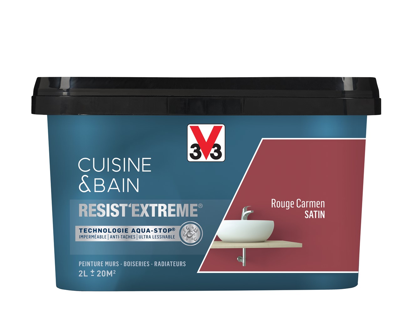 Peinture cuisine & bain Resist'Extrême rouge carmen satin 2L - V33