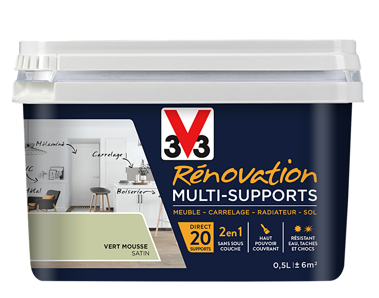 Peinture Rénovation Multisupport vert mousse satin 0,5L - V33