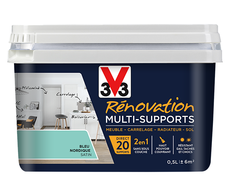 Peinture Rénovation Multisupport bleu nordique satin 0,5L - V33