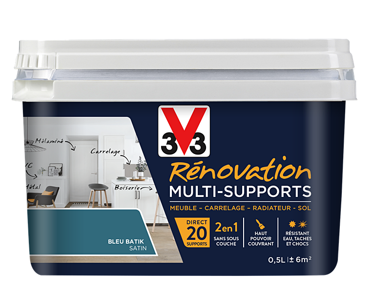 Peinture Rénovation Multisupport bleu batik satin 0,5L - V33