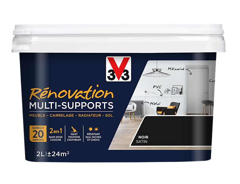 Peinture Rénovation Multisupport noir satin 2L - V33