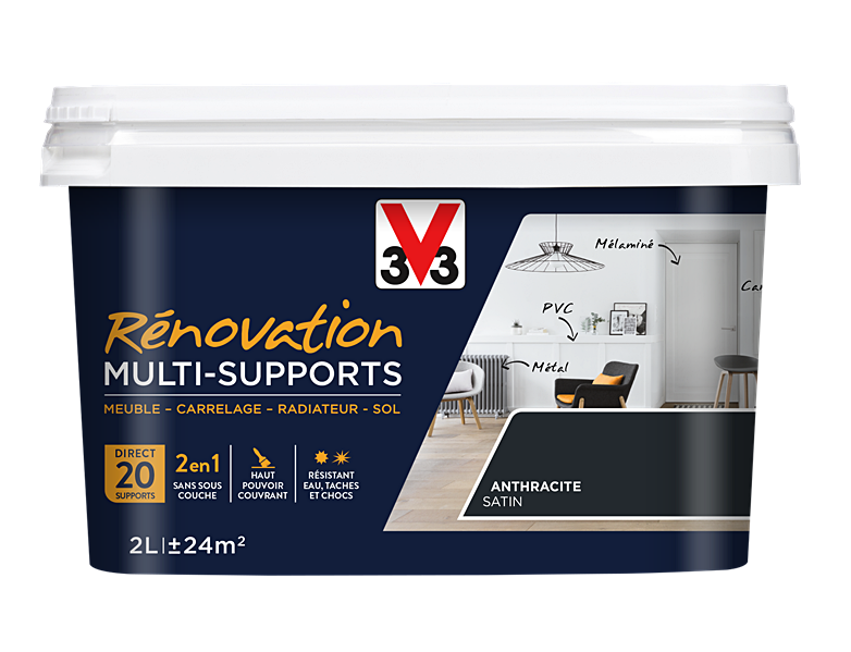 Peinture Rénovation Multisupport anthracite satin 2L - V33