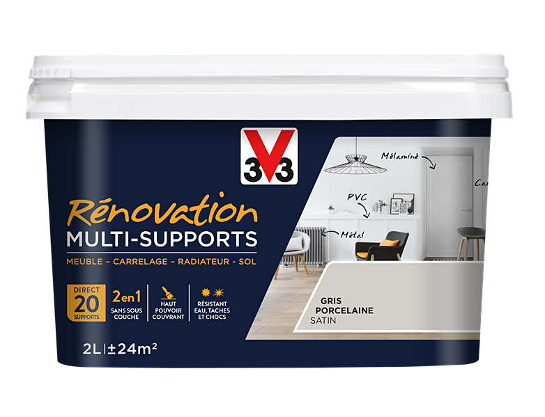 Peinture Rénovation Multisupport gris porcelaine satin 2L - V33