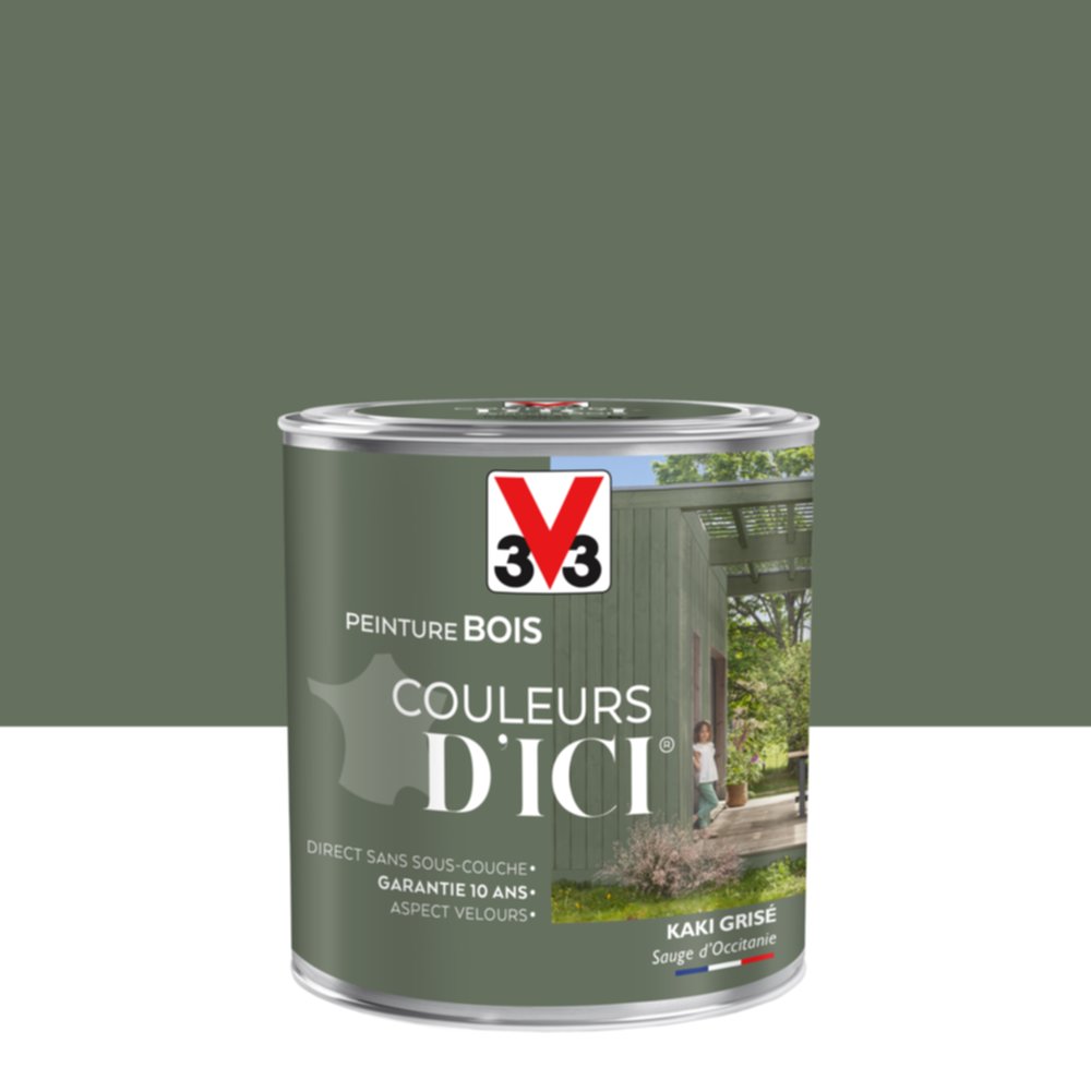 PEINTURE V33  BOIS COULEURS D’ICI ®  KAKI GRISE  0,5 L