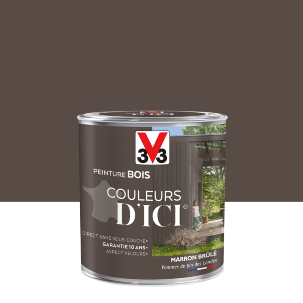 PEINTURE V33  BOIS COULEURS D’ICI ®  MARRON BRULE 0,5 L