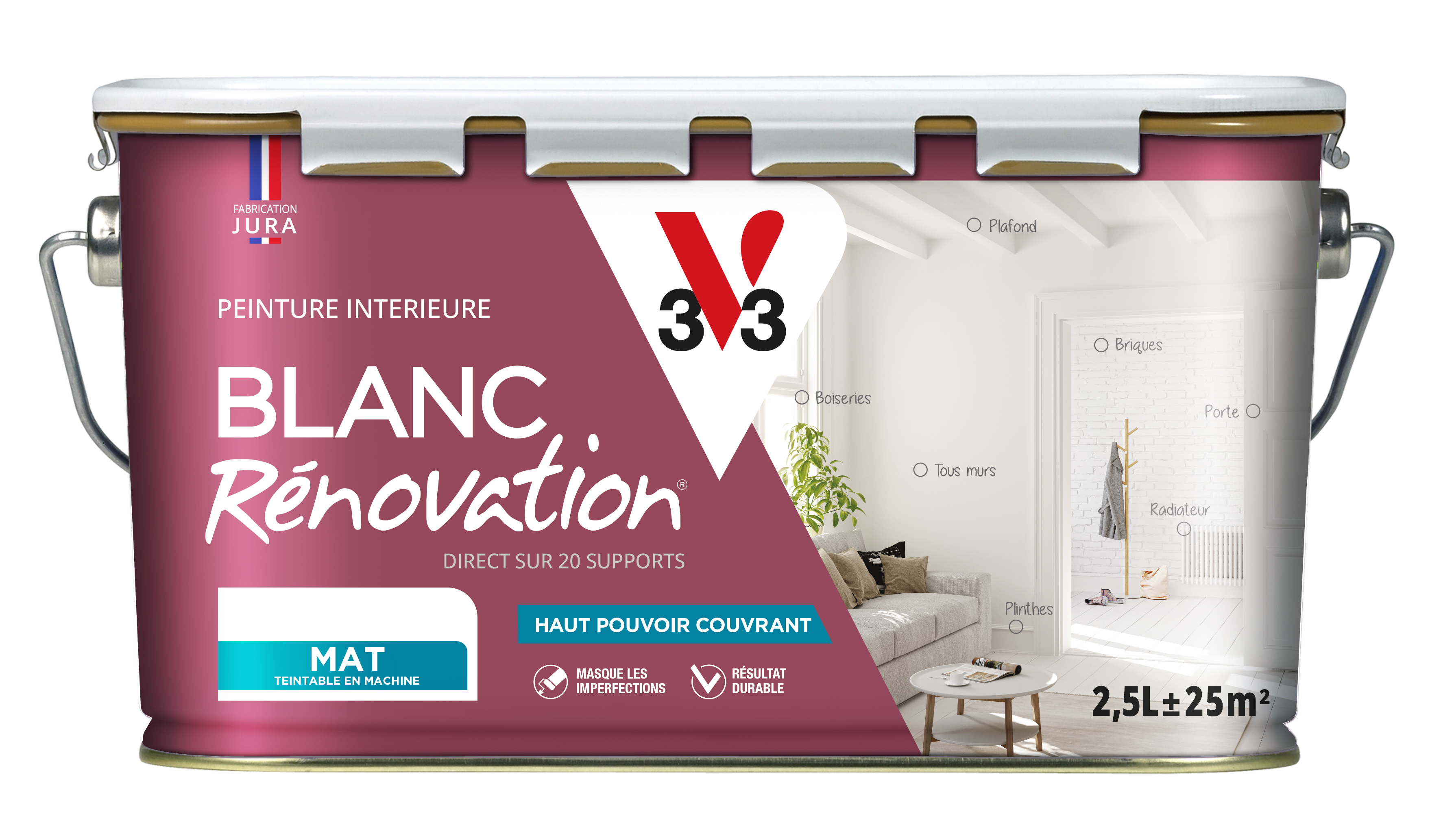 Peinture murs et plafonds blanc rénovation mat 2,5L - V33 