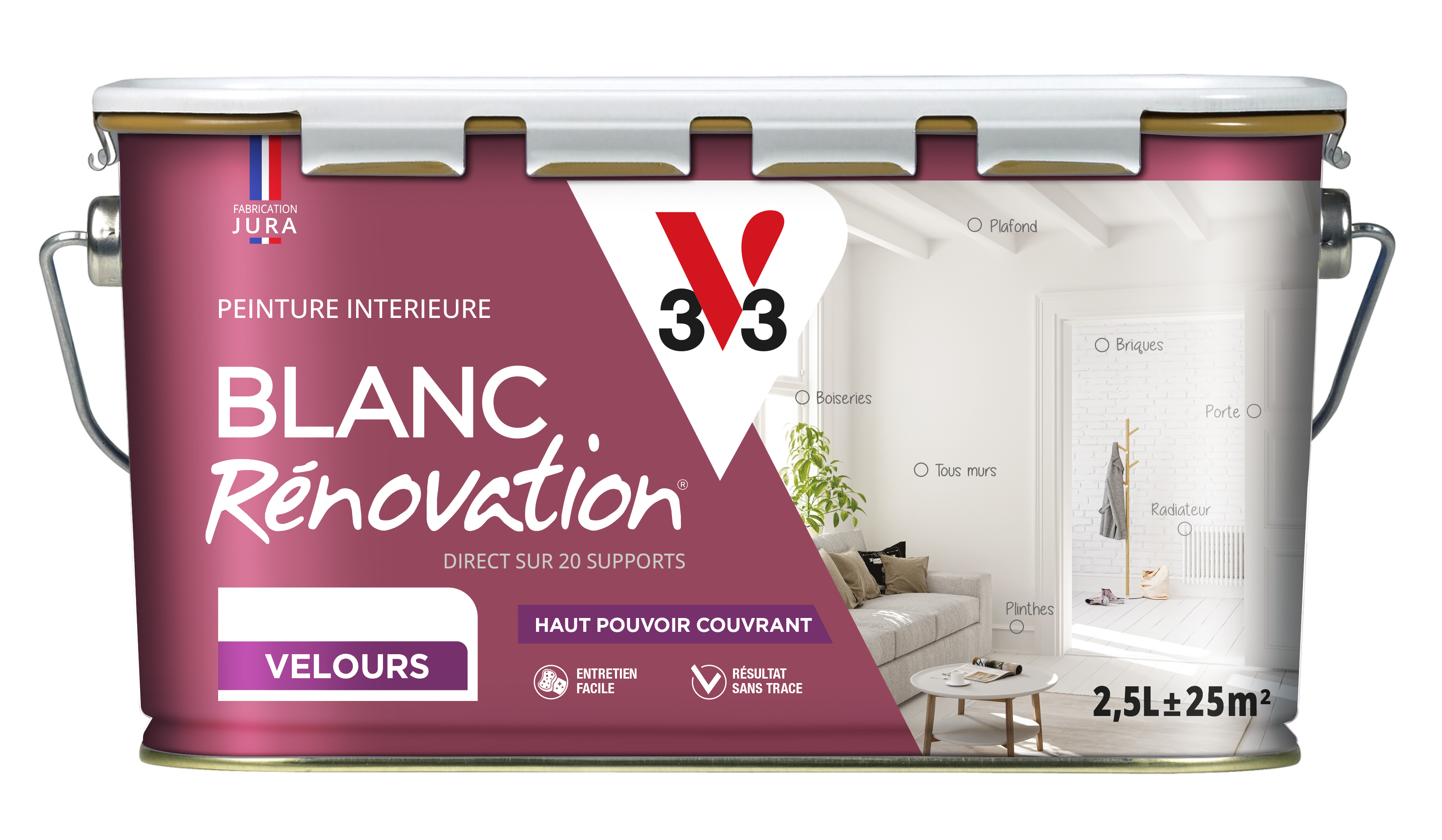 Peinture murs et plafonds blanc rénovation Velours 2,5L - V33 