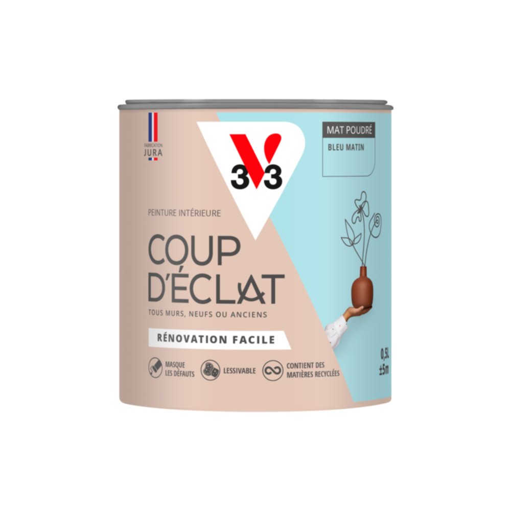 Peinture intérieure mat Coup d'Éclat bleu in 0,5 L - v33