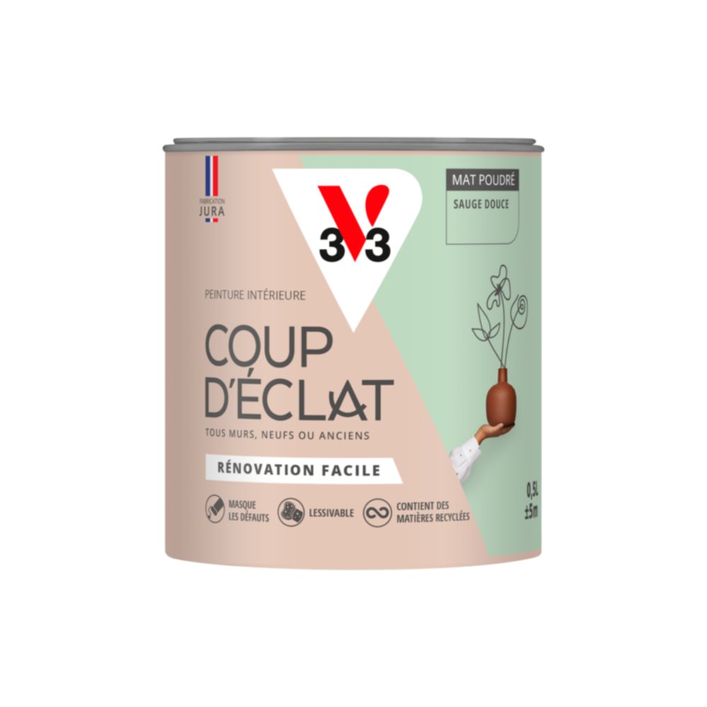 Peinture intérieure mat Coup d'Éclat sauge douce 0,5 L - v33