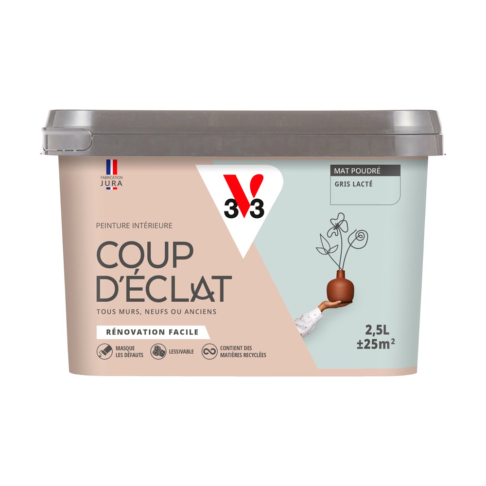 Peinture intérieure mat Coup d'Éclat gris lacté 2,5 L - v33