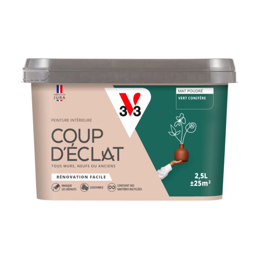 Peinture intérieure mat Coup d'Éclat vert conifère 2,5 L - v33