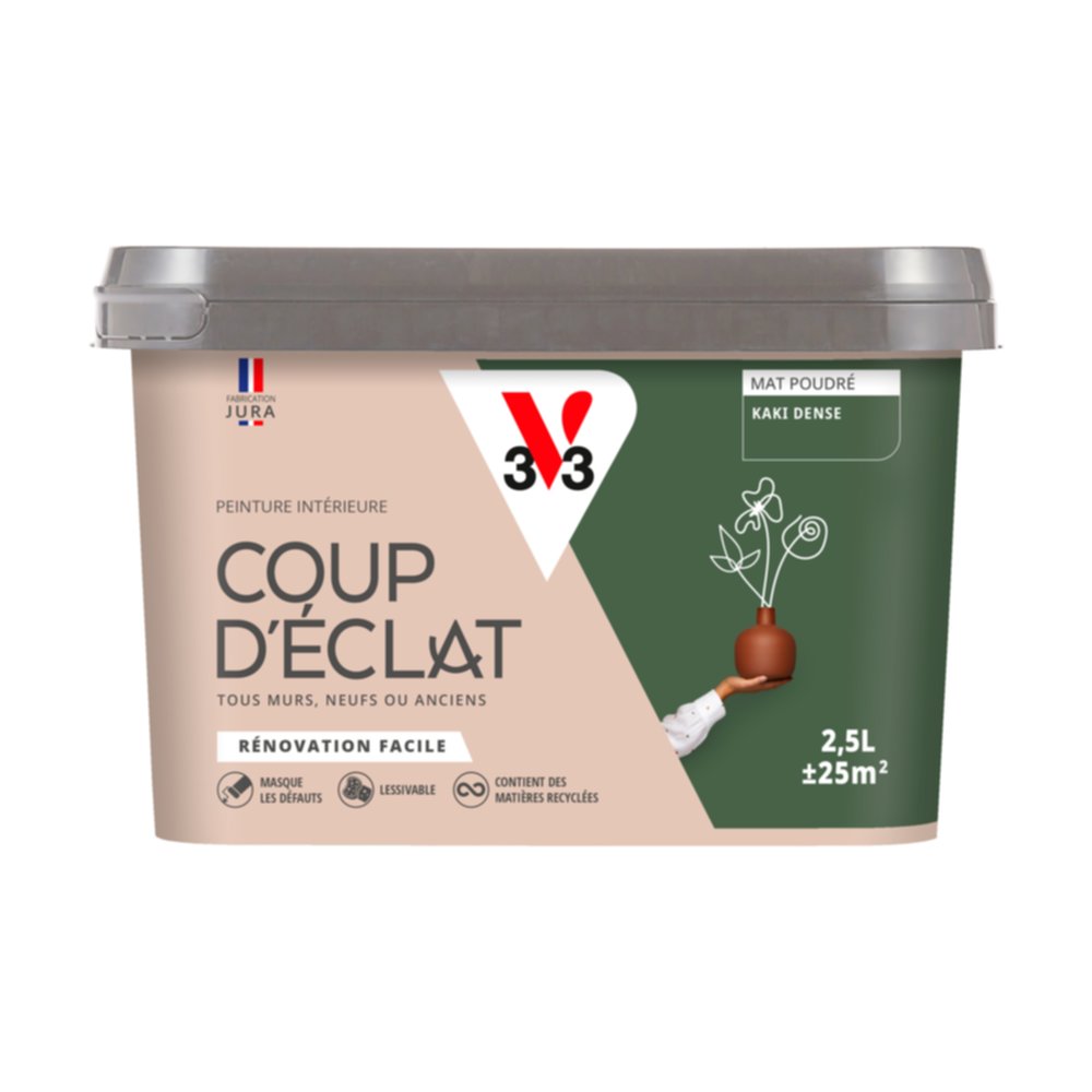 Peinture intérieure mat Coup d'Éclat kaki dense 2,5 L - v33