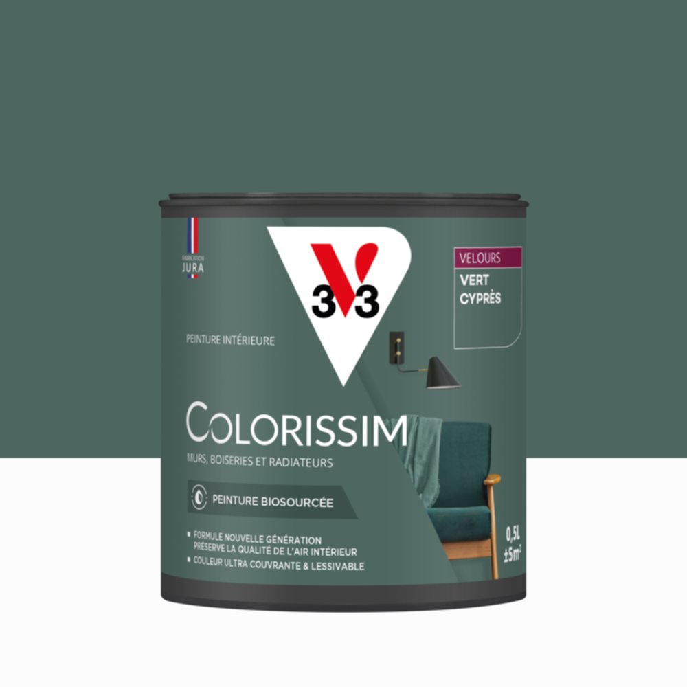 Peinture Intérieure Vert Cyprès Velours 0,5L Colorissim® - V33