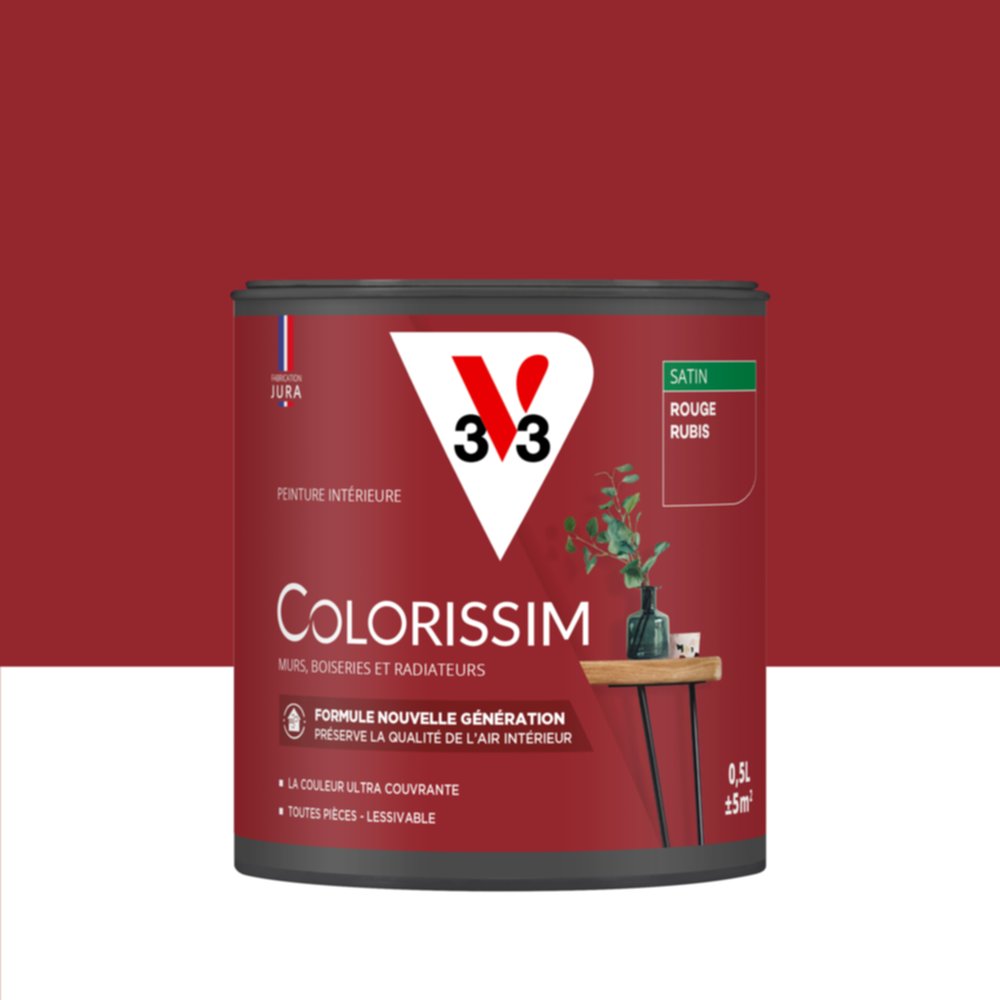 Peinture intérieure Colorissim® Rouge Rubis Satiné 0,5L - V33