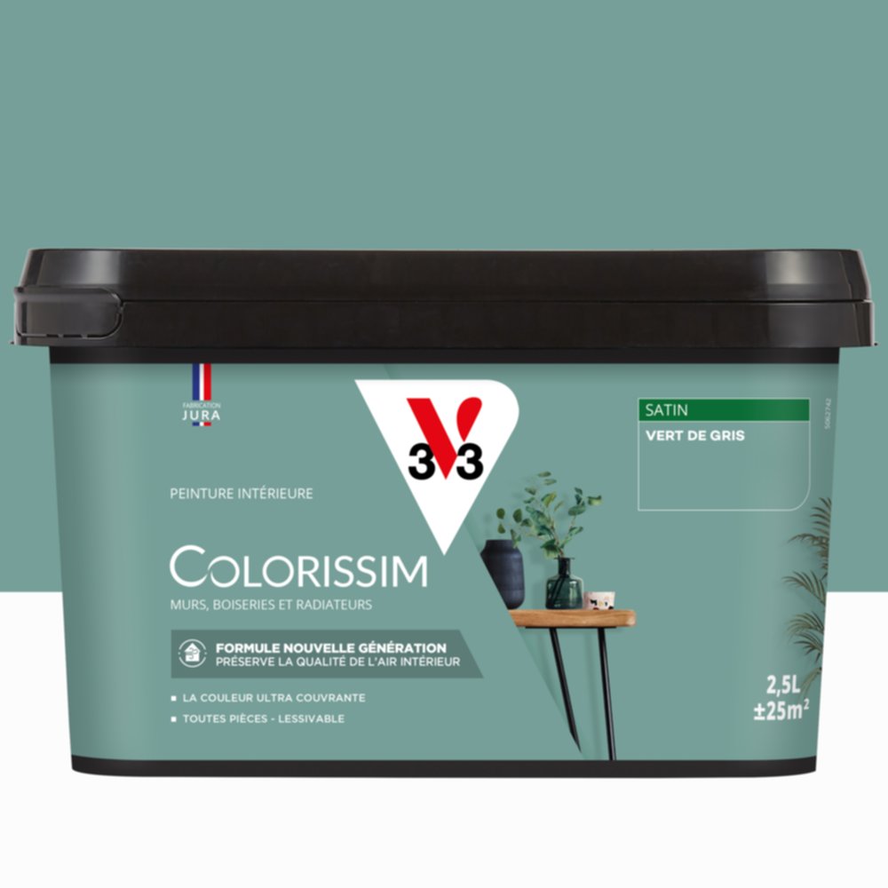 Peinture intérieure Colorissim® Vert de Gris Satiné 2,5L - V33