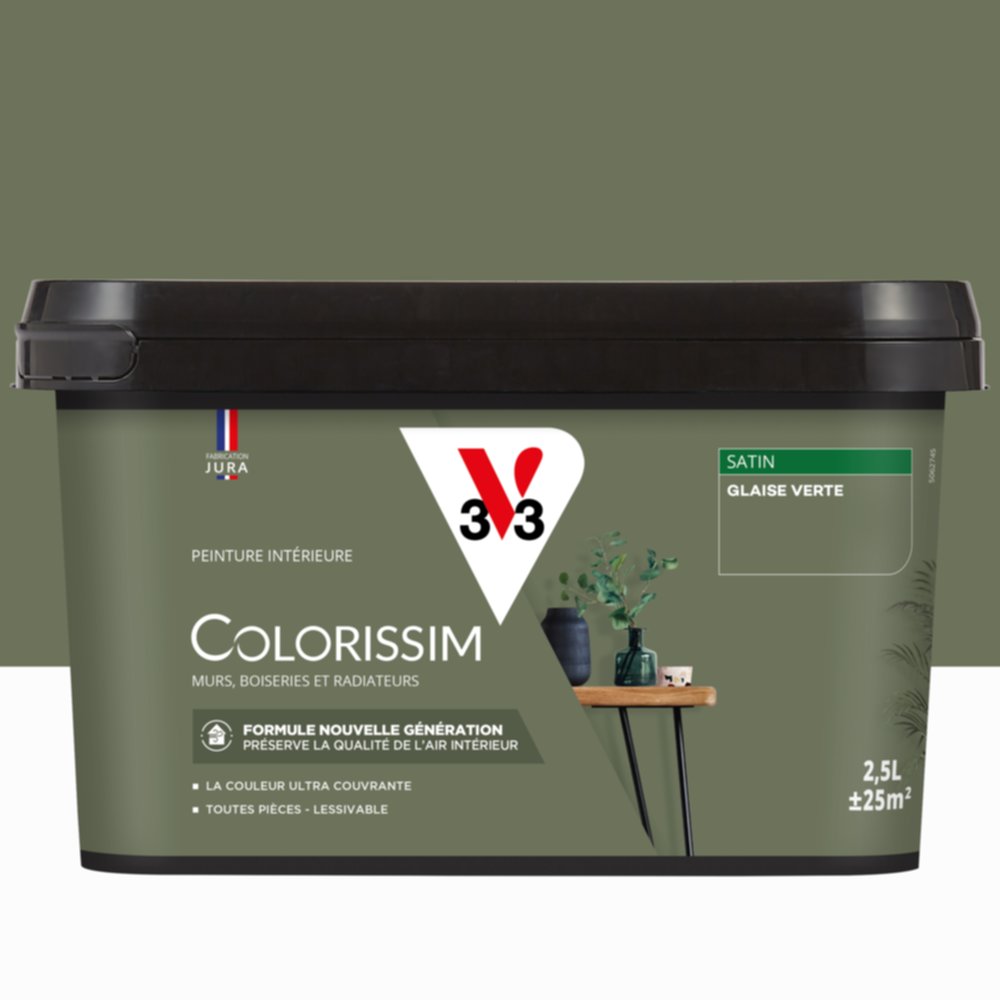 Peinture intérieure Colorissim® Glaise Verte Satiné 2,5L - V33