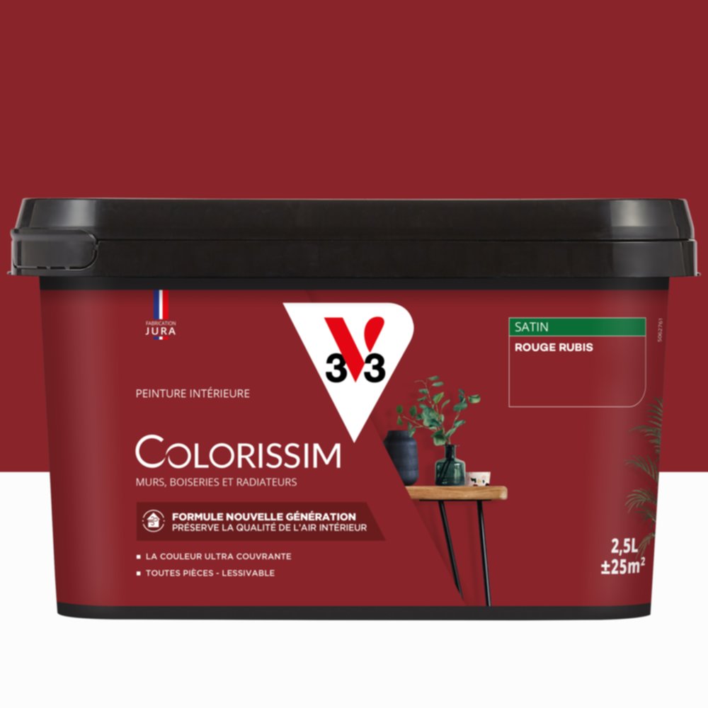 Peinture intérieure Colorissim® Rouge Rubis Satiné 2,5L - V33