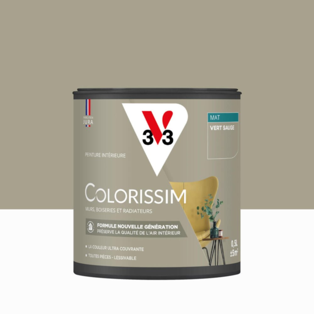 Peinture intérieure Colorissim® Vert Sauge Mat 0,5L - V33