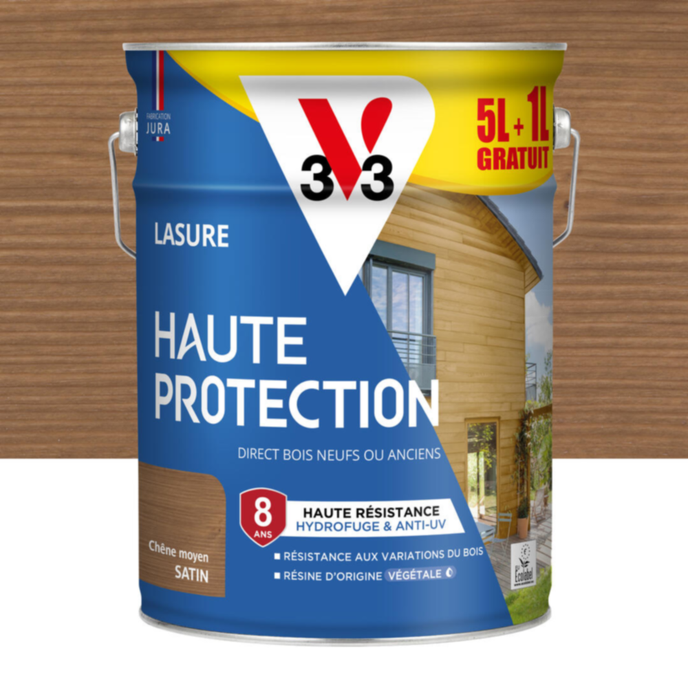 Lasure Haute Protection chêne moyen Satin 5L + 20% - V33