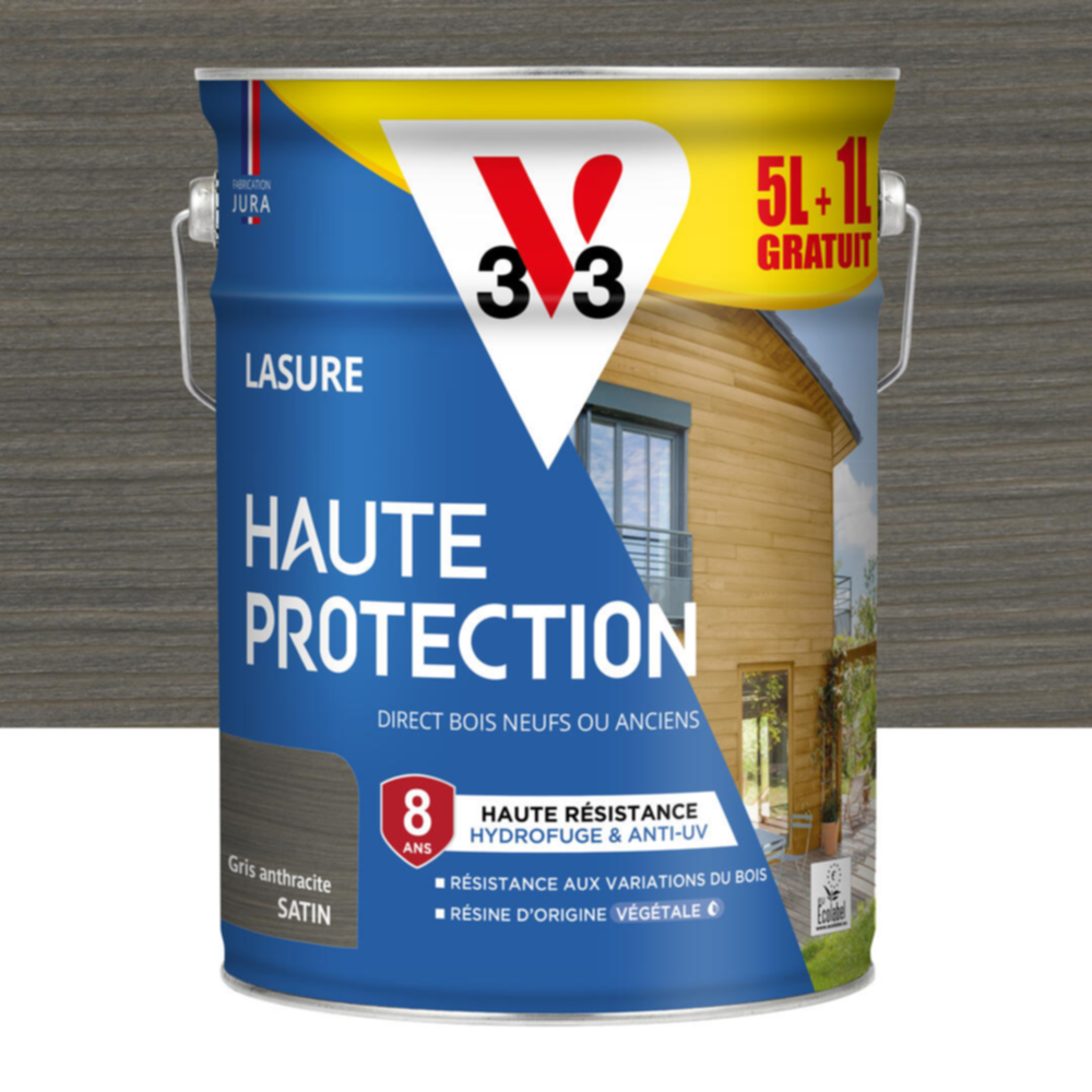 Lasure Haute Protection gris anthracite Satin 5L + 20% - V33