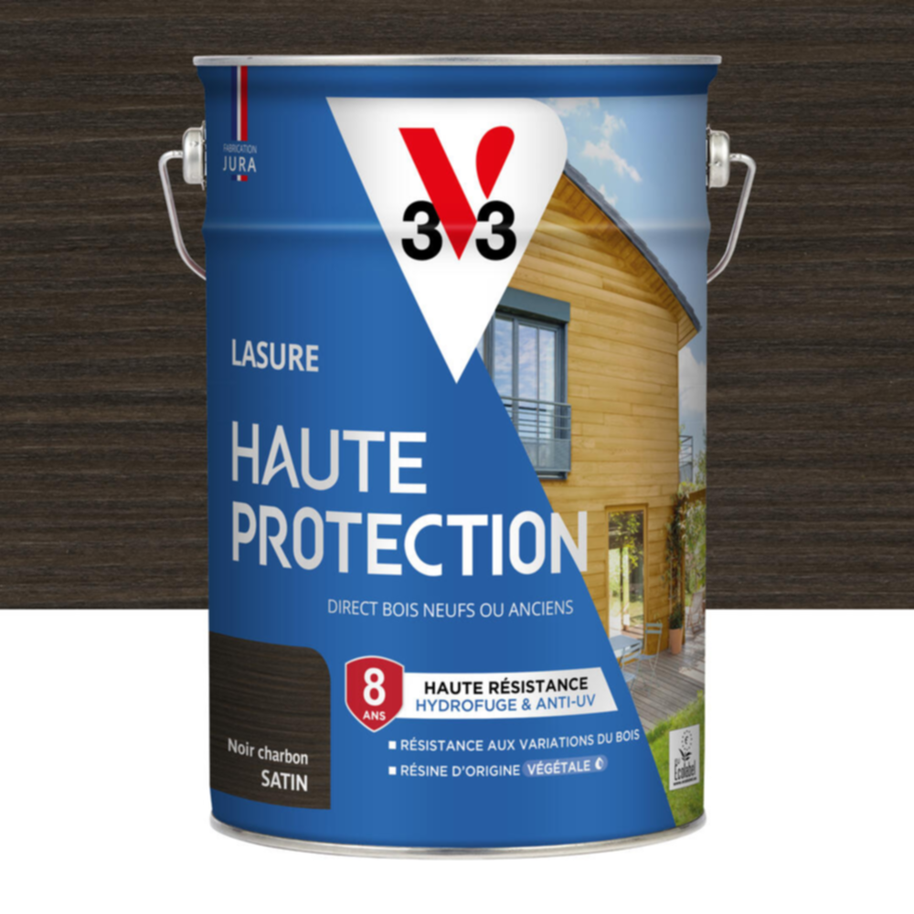 Lasure Haute Protection noir charbon Satin 5L - V33