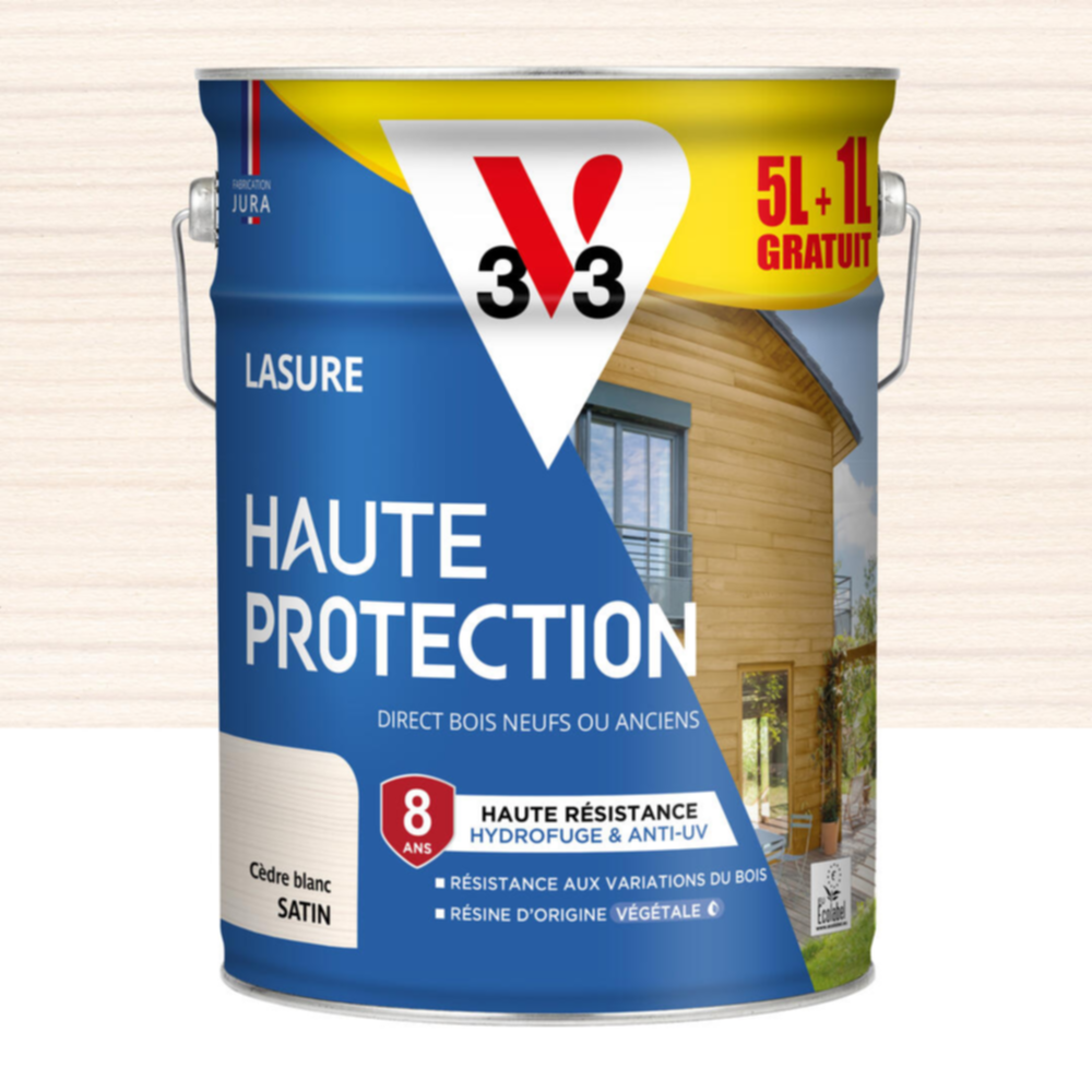 Lasure Haute Protection cèdre blanc Satin 5L + 20% - V33