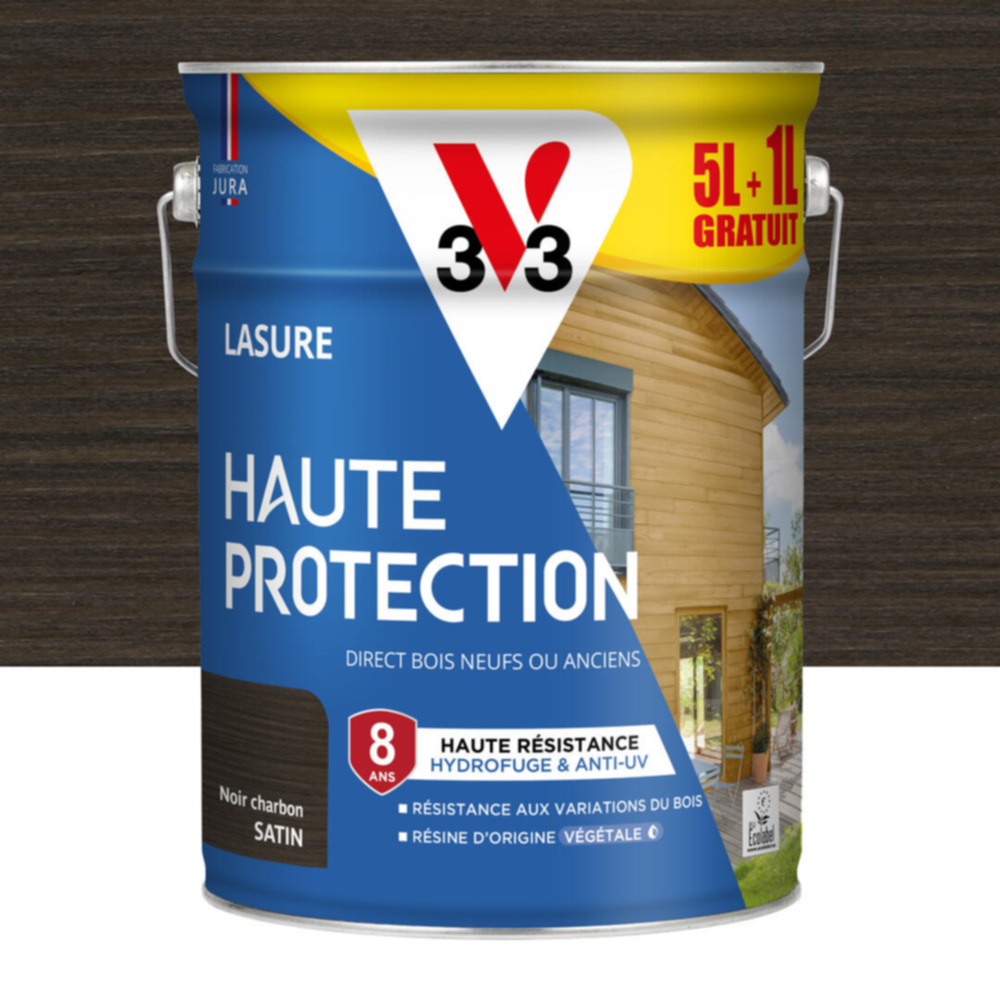 Lasure Haute Protection noir charbon Satin 5L + 20% - V33