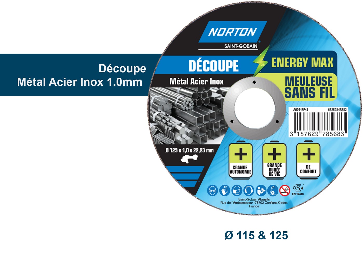 Disque découpe125x1mm Energy Max NORTON