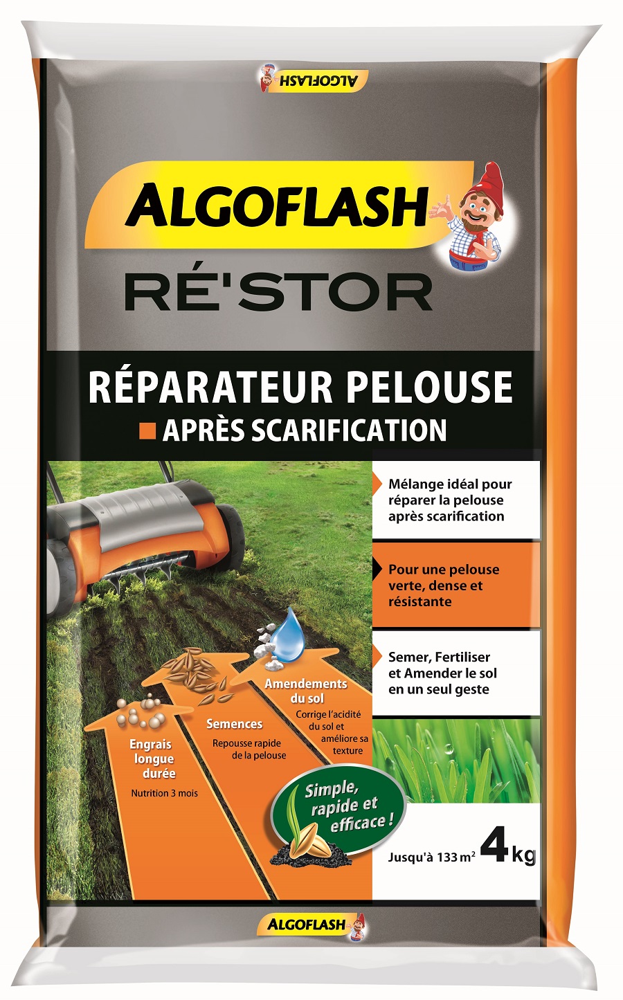 Mélange Gazon semences, engrais et substrats 4kg - Algoflash