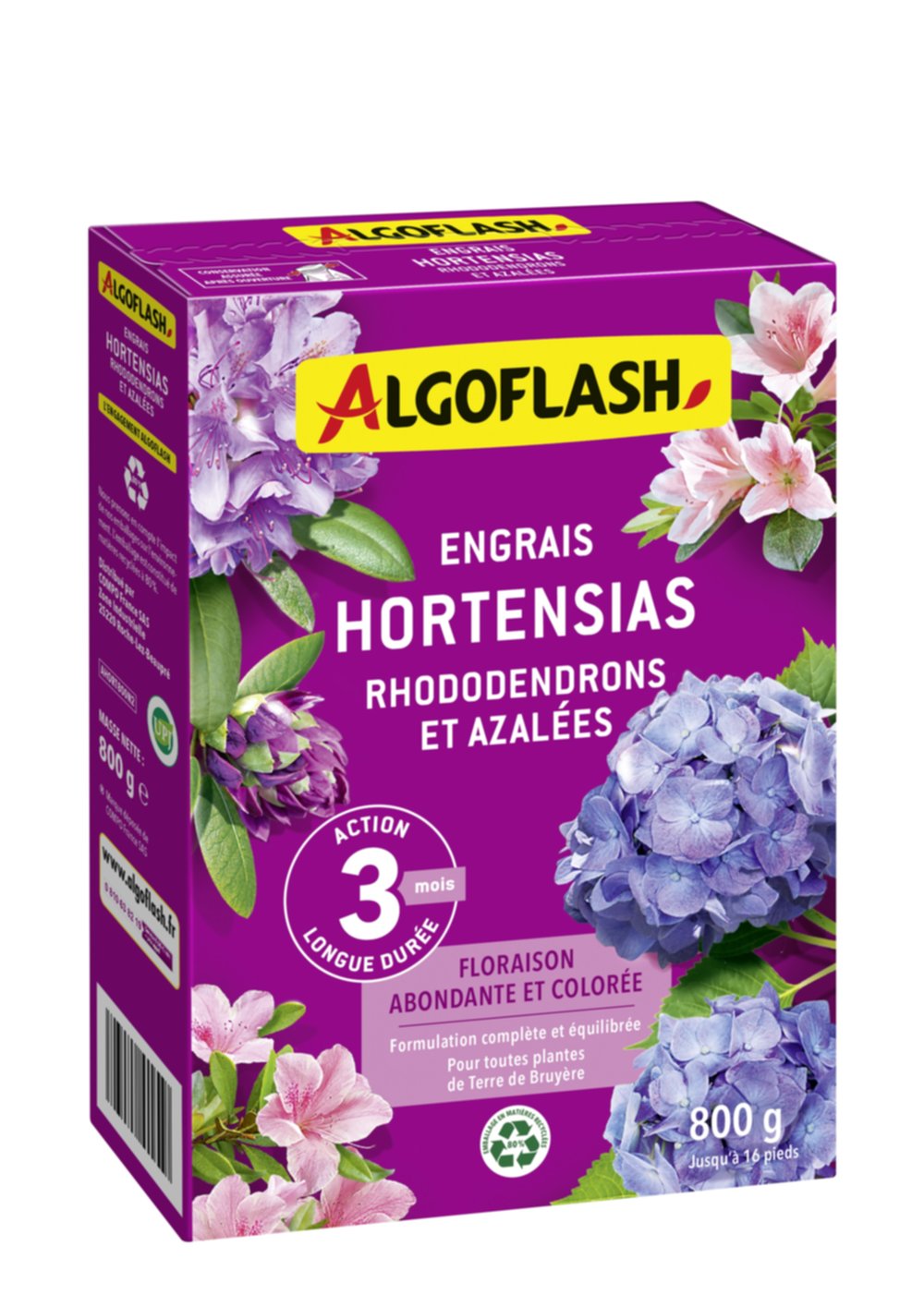 Engrais Hortensias, Rhododendrons, Azalées Action prolongée 800gr - ALGOFLASH