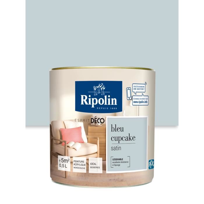 Peinture Murale Toutes Pièces Satin Bleu Cupcake 0,5L - RIPOLIN