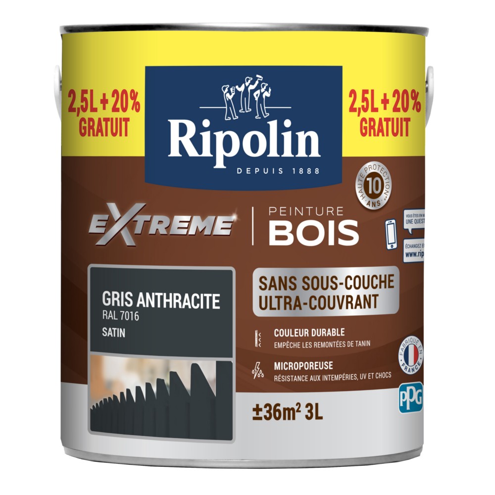 Peinture bois Extrême 2,5L gris anthracite + 20% gratuit