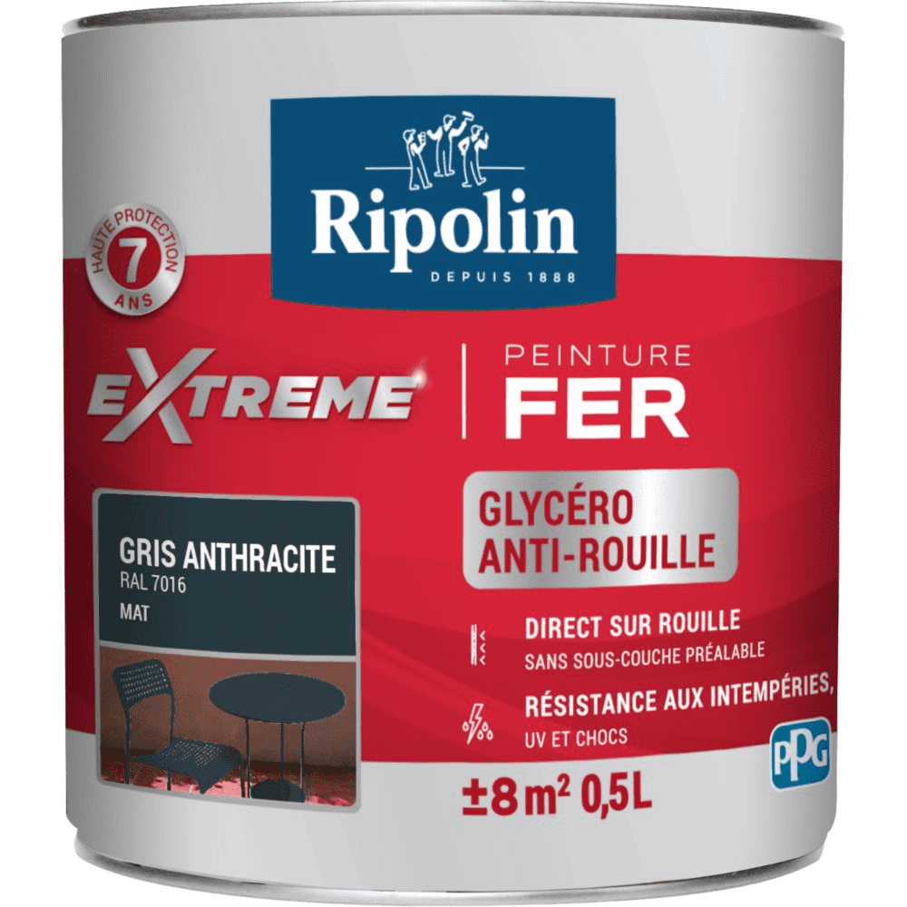 Peinture Extrême fer 0,5L mat gris anthracite RIPOLIN