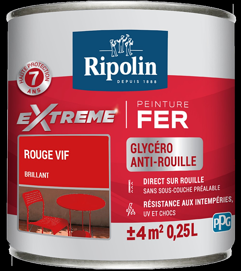 Peinture Extrême fer 0,25L brillant rouge vif RIPOLIN