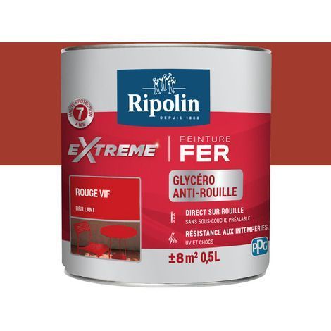 Peinture Extrême fer Solvant 0,5L rouge vif RIPOLIN