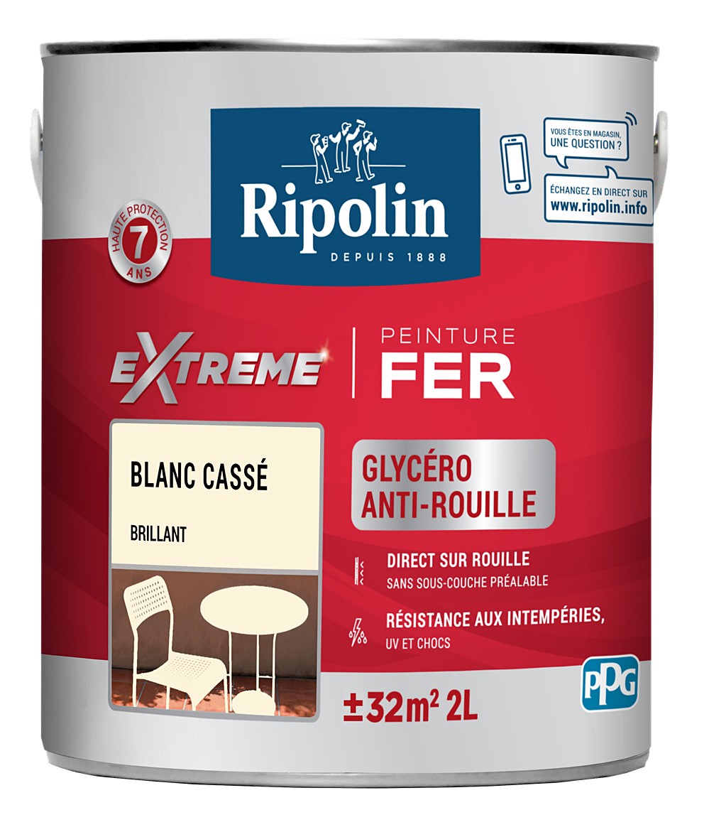 Peinture Extrême fer 2L brillant blanc cassé RIPOLIN