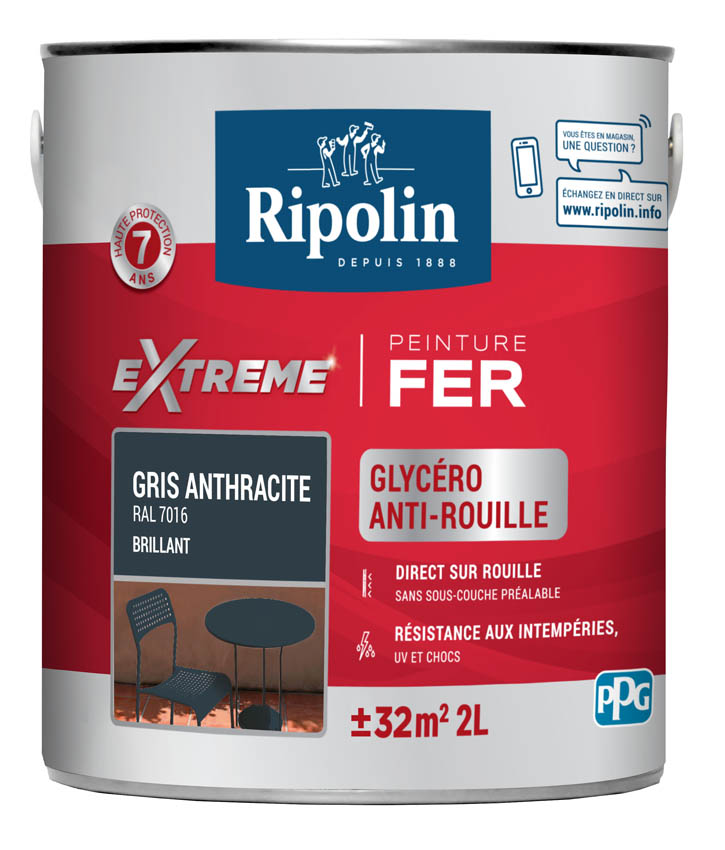 Peinture Extrême fer 2L brillant gris anthracite RIPOLIN