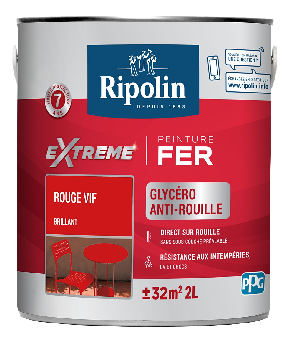 Peinture Extrême fer 2L brillant rouge vif RIPOLIN