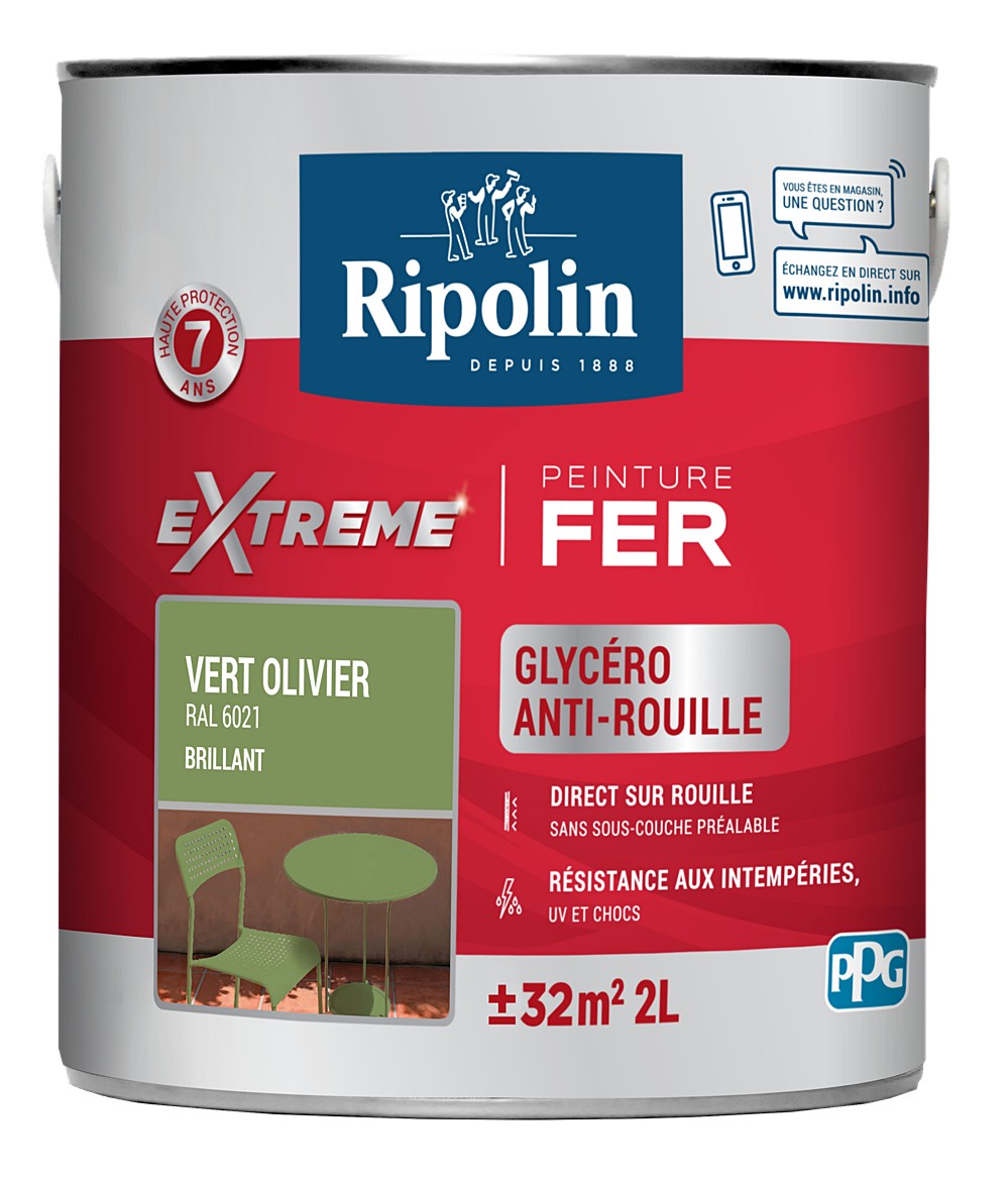 Peinture Extrême fer 2L brillant vert olivier RIPOLIN